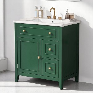 Mshliw 30 Inch Bathroom Vanity with Sink, Freestanding Cabinet with Door and Drawers, Solid Wood Frame and Ceramic Top - 1 of 4