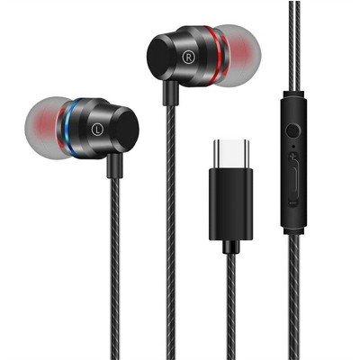 Earphones in ear noise cancelling wired earphones with microphone and volume control cable control tuning 3.5mm mobile phone earphones black