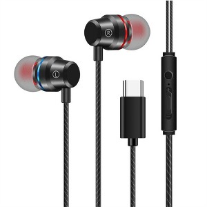 Earphones in ear noise cancelling wired earphones with microphone and volume control cable control tuning 3.5mm mobile phone earphones black - 1 of 4