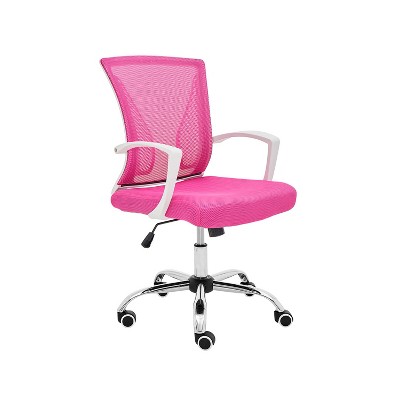 Modern Home Zuna Ergonomic Design Breathable Mesh Modern Mid Back Office Desk Chair with Lumbar Support, Steel Base, and Rolling Wheels, White & Pink