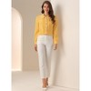 INSPIRE CHIC Women's Casual Peter Pan Collar Button Down Contrast Puff Sleeve Work Blouse - 3 of 4