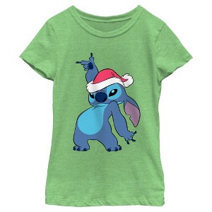 Girl's Lilo & Stitch Santa Hat T-Shirt - 1 of 4