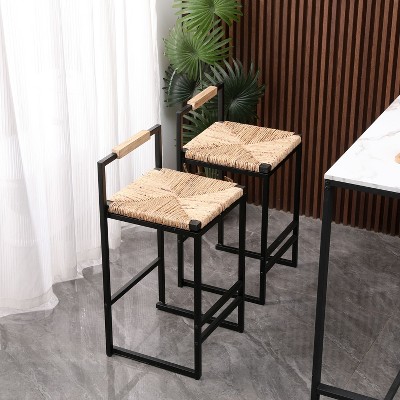 CENGHU Dining Chairs Set of 2, Black Bar Stool with Backrest, Counter Height PU Leather Upholstered Bar Chairs with Footrest