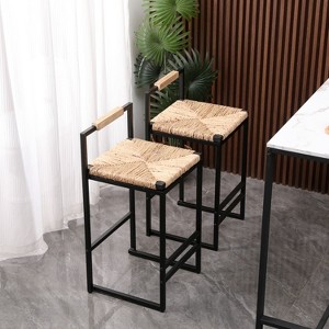 CENGHU Dining Chairs Set of 2, Black Bar Stool with Backrest, Counter Height PU Leather Upholstered Bar Chairs with Footrest - 1 of 4