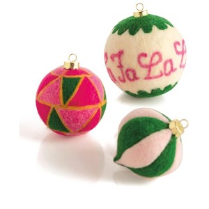 Shiraleah "Fa La La" Assorted Set Of 3 Multicolored Felt Christmas Ornaments - 1 of 2