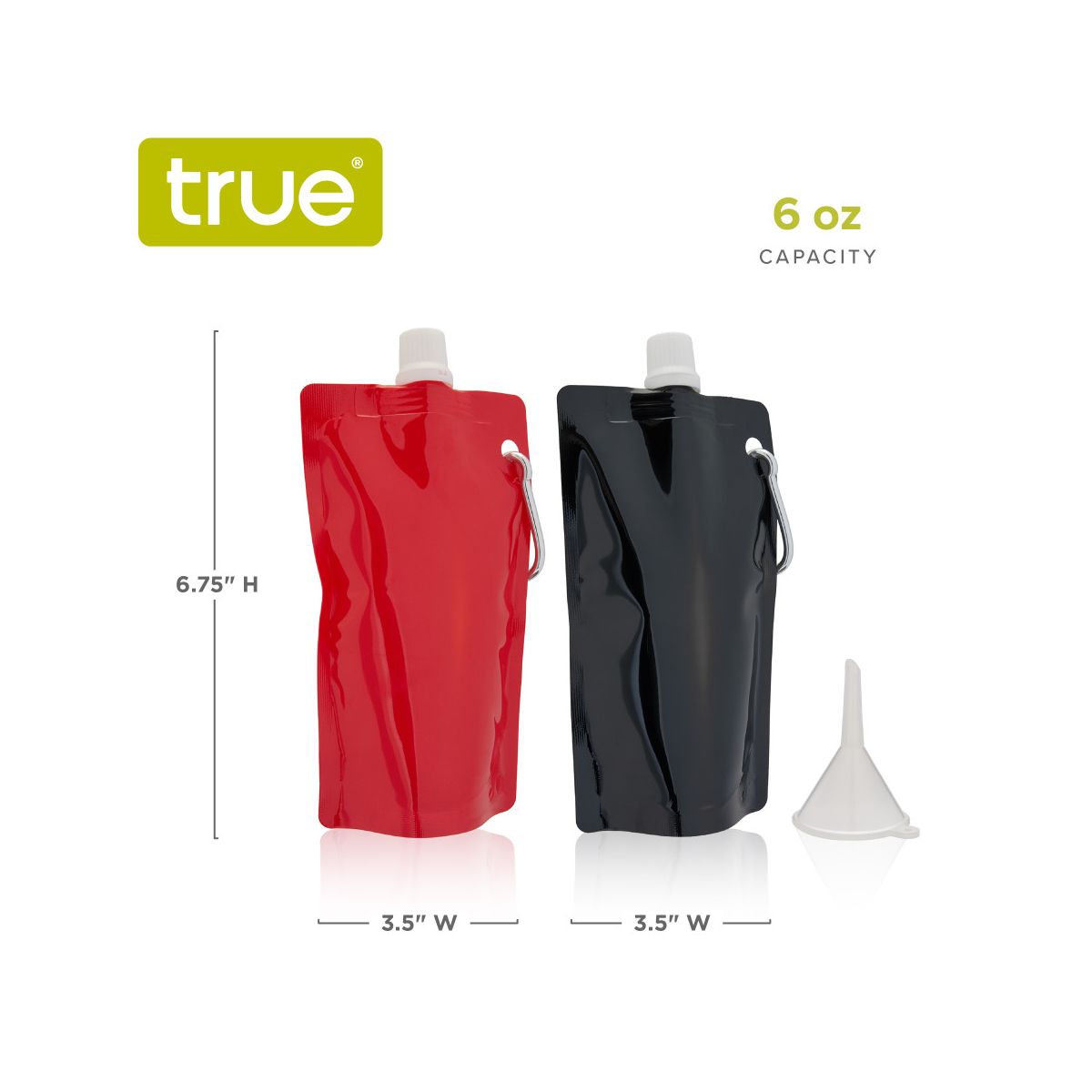True Smuggle Collapsible Plastic Flasks, Set of 2 Reusable Drink Pouches with Funnel and Carabiner for Wine, Liquor, Travel, Camping Gifts for Men - thumbnail 3