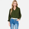 Anna-Kaci Women's V-Neck Blouse with 3/4 Lantern Sleeves and Ruffle Cuffs - 2 of 4