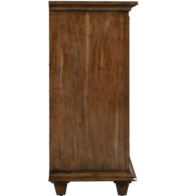 Nut Brown Acacia 72'' Transitional Media Console with Gold Accents