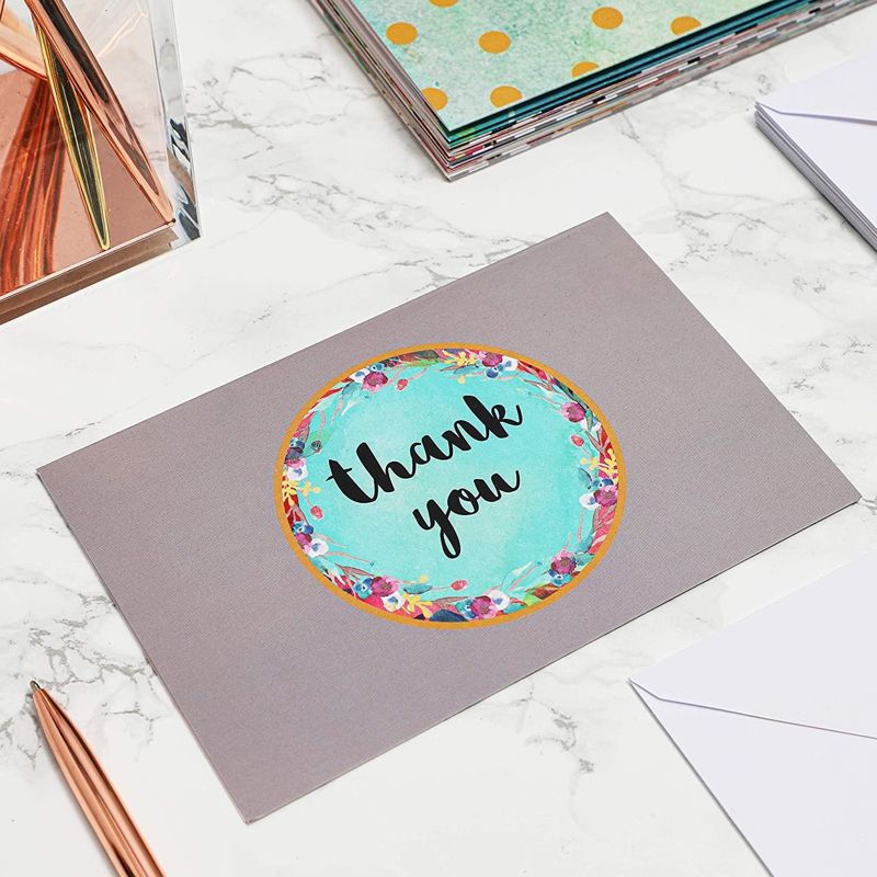 Juvale 48 Pcs Thank You Cards Bulk Set, Floral Watercolor Blank Note with Envelopes, 3 of 8