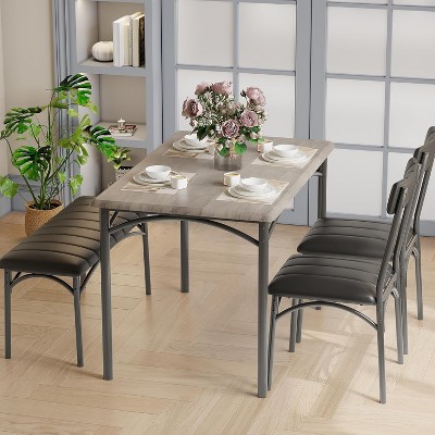 Modern 5-Piece Dining Table Set for 4 with Upholstered Chairs & Bench,Rectangular Kitchen Table Set for Small Space,Apartment,Studio,Breakfast Nook