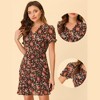 INSPIRE CHIC Women's Floral Puff Sleeve V Neck Drawstring Ruched Ruffle Dress - 2 of 4