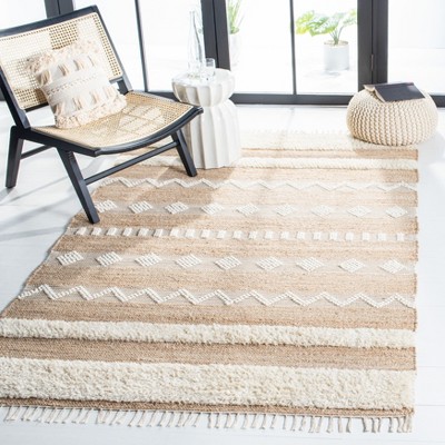Ivory and Natural Handwoven Wool Area Rug, 3' x 5'