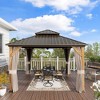 Mondawe 12 ft. x 12 ft. Galvanized Steel Double Roof Cedar Wood Frame Hardtop Gazebo with Curtains and Netting - 3 of 4
