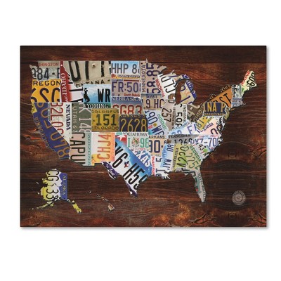 Masters Fine Art 'USA License Plate Map on  Wood' Canvas Art