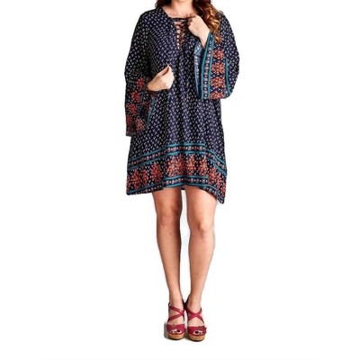 Women's Border Print Floral Bohemian Dress - Velzera