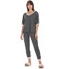 Memoi Women's Contrast Trim Loose Fit Modal Short Sleeve and Pants Set - 2 of 4