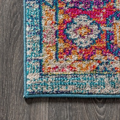 Bohemian Flair Blue and Red Medallion Area Rug