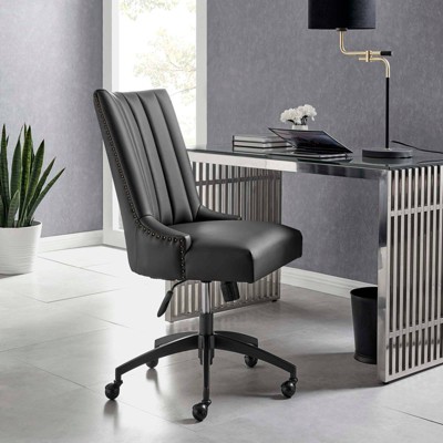 Empower Channel Tufted Black Vegan Leather Swivel Office Chair