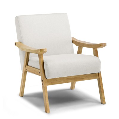 COMHOMA Mid-Century Accent Chair, Modern Upholstered Living Room Chairs with Solid Wood Armrest