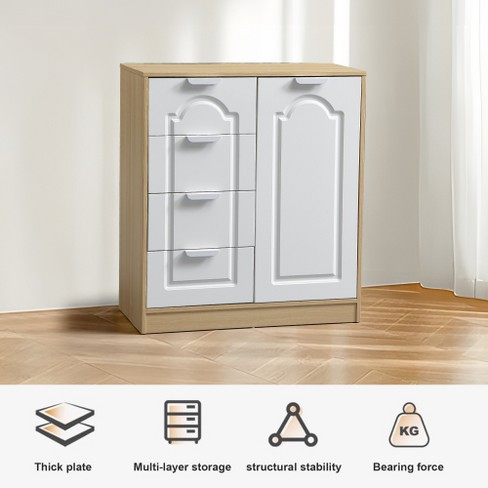 ORRD 31.5" Storage Cabinet with Adjustable Shelf, 4 Removable Drawers, Freestanding Floor Cabinet for Entryway, Living Room, Kitchen, White & Wood - image 1 of 4