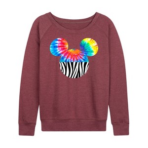 Women's - Disney - Tie Dye Zebra Fill Mickey Lightweight French Terry Wide Neck Long Sleeve Graphic Shirt - 1 of 4
