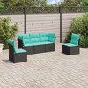 vidaXL Patio Sofa Set with Cushions - 5 Piece Black Poly Rattan Outdoor Furniture - Garden Deck Terrace - 2 of 4