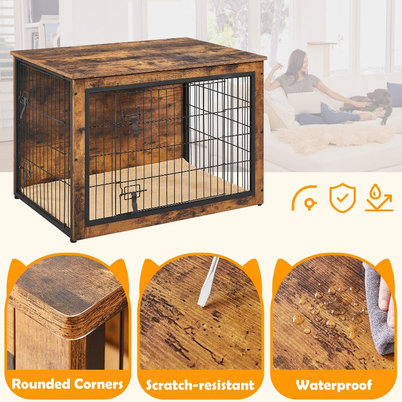 Yaheetech Industrial Multi-functional Dog Crate Wooden Dog Kennel, Rustic Brown, 5 of 8