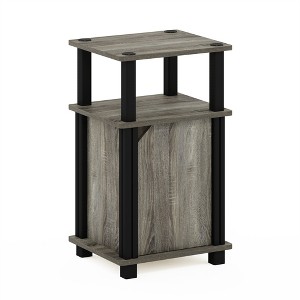 Furinno Just 3-Tier End Table with Door, French Oak/Black - 1 of 1