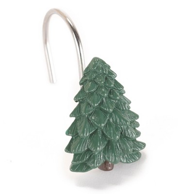 Evergreen Tree Cold Cast Ceramic Shower Curtain Hooks Set of 12