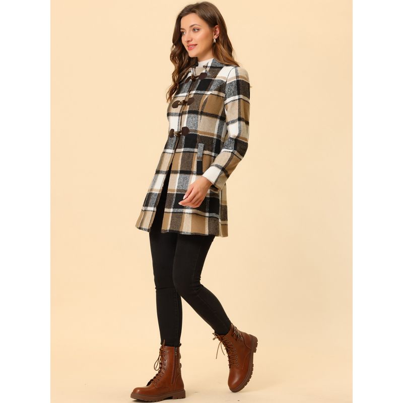 Allegra K Women's Toggle Outerwear Classic Turn Down Collar Plaid Duffle Front Pea Coat, 3 of 7