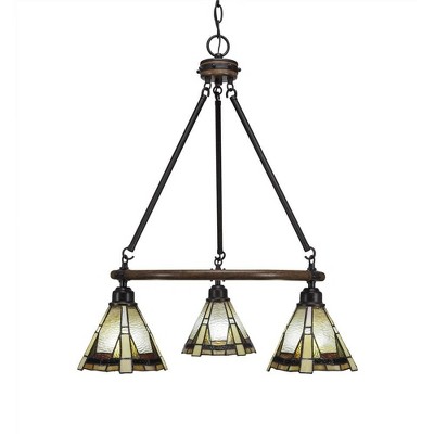 Toltec Lighting Blacksmith 3 - Light Chandelier in  Painted Wood/Dark Granite with 7" Zion Art Glass Shade