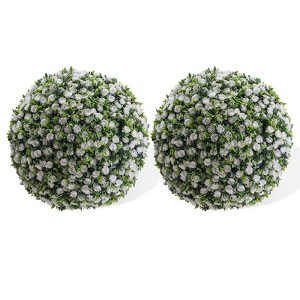 EcoSummer Topiary Balls Artificial Outdoor Set of 2 with Rose Flowers, 45CM Faux Greenery Spheres for Porch, Garden, Balcony, Home D¨¦cor, White - 1 of 4