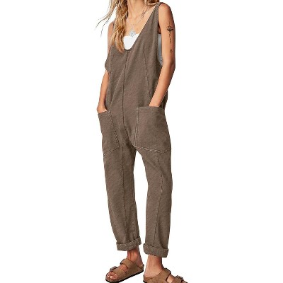 EXLURA Womens High Roller Denim Bib Jumpsuits Casual Loose Overalls Baggy Jeans Romper with Pockets Outfits