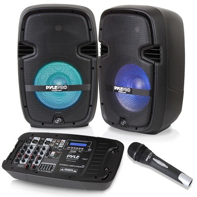 Photo 1 of Pyle Stage and Studio 10 Inch Bluetooth PA Loud Speaker System with Built In LED Lights and DJ Mixer Bundle Kit