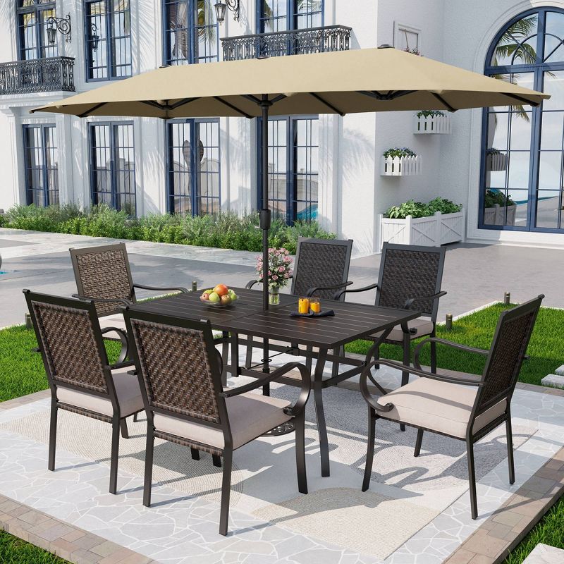 7pc Patio Dining Set with Table &#38; Wicker Rattan Chairs - Captiva Designs, 1 of 18