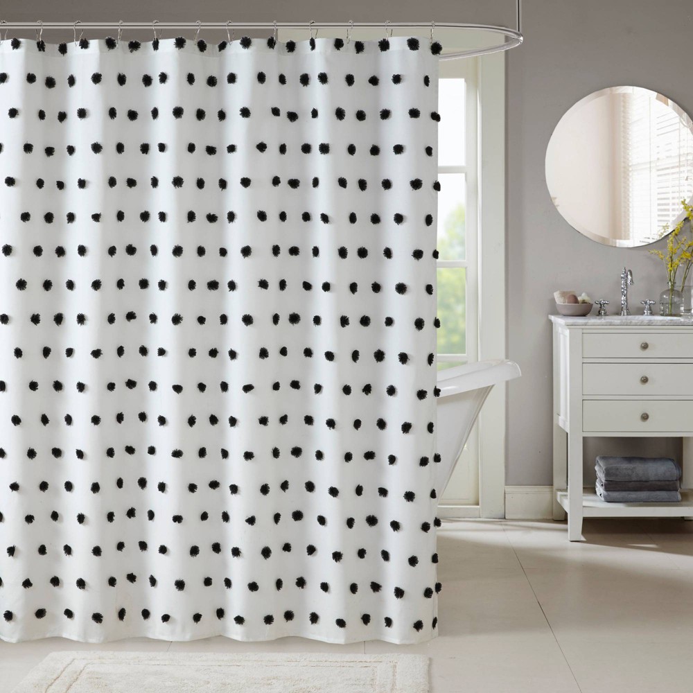 Photos - Shower Curtain Ashley  Black: Madison Park, Modern Polka Dot Jacquard, Easy Care Polyester