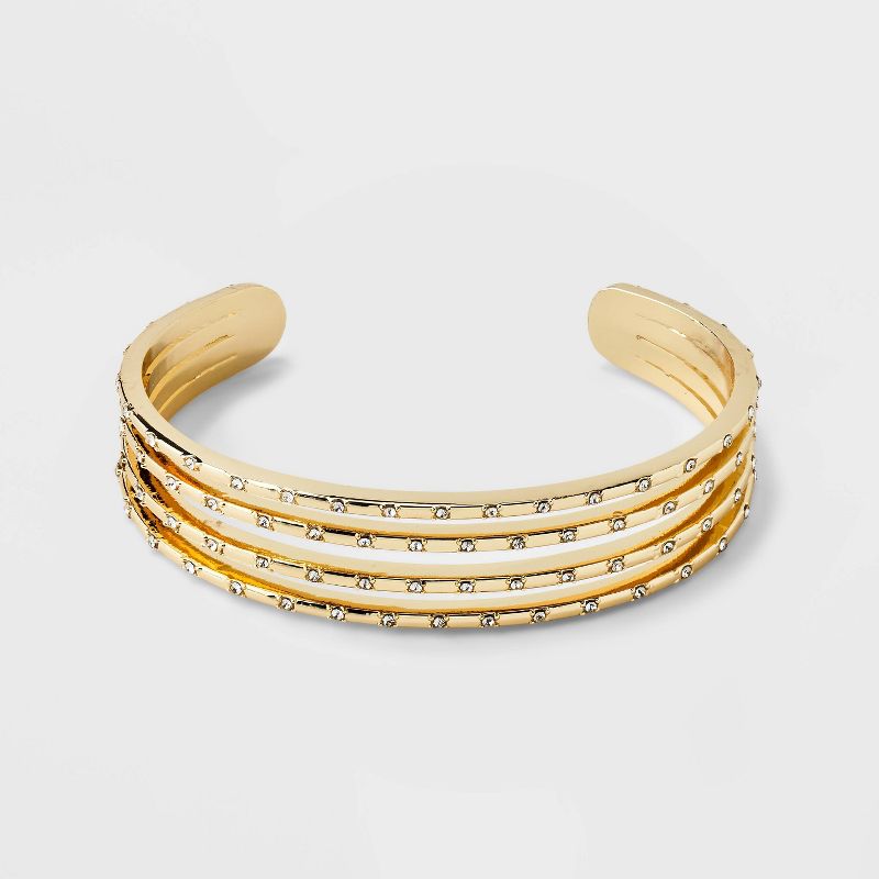 SUGARFIX by BaubleBar Gold and Crystal Layered Cuff Bracelet - Gold, 1 of 5