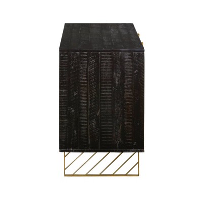 Monaco Black Wood Sideboard with Antique Brass Accents 69"