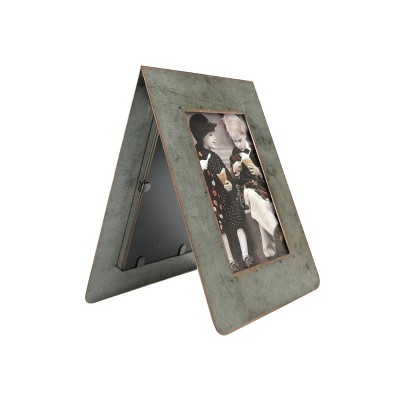 Storied Home 7.25"x9.75" Galvanized 2-Sided Standing Picture Single Frame : Metal Photo Display, Tabletop Decor