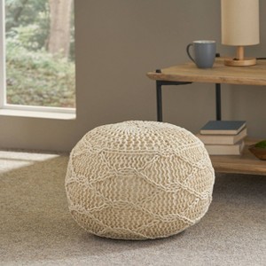 Morven Modern Knitted Cotton Round Pouf - Christopher Knight Home - 1 of 4
