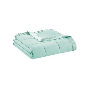 Gulches Seafoam Satin Trim Down Alternative 90x90 Blanket 1 Piece - 1 of 4