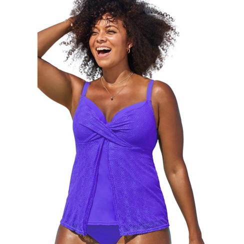 Swimsuits For All Women's Plus Size Bra Sized Faux Flyaway Underwire Tankini  Top : Target