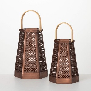 Sullivans 12.5" & 10.25" Pierced Metal & Wood Lanterns Set of 2 - 1 of 3