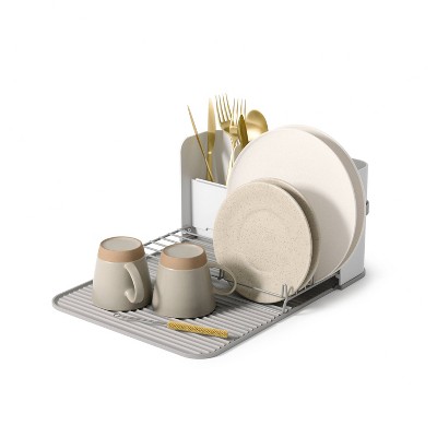 Gray Foldable Metal and Recycled Plastic Dishrack with Caddy Base