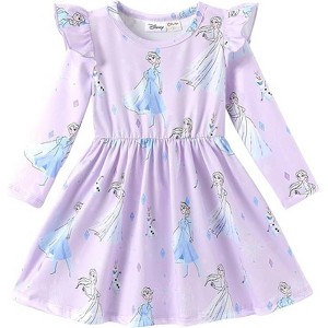 Disney Frozen Kids Girls Ruffle Sleeves A Line Dresses - 1 of 4