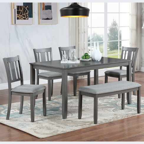 NicBex 58.5" Dining Table Set for 6 Rectangular Wooden Dining Table with 4 Upholstered Chairs and a Bench, Gray - image 1 of 4