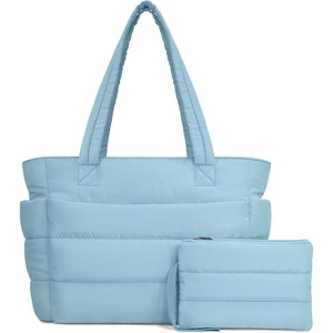 Puffer Tote Bag for Women, Lightweight Quilted Shoulder Bag with Compartments for Work, Travel, and Gym - 1 of 4