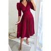Women's V Neck Dress Princess Sleeve Wrap Elegant A-Line Midi Dress - 4 of 4