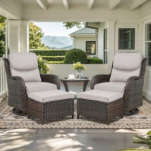 Belord 5 Piece Patio Furniture Set with Swivel Chairs and Ottomans, High Back Deep Seat Cushioned Wicker Swivel Patio Chairs Set of 2 with Ottoman - 1 of 4