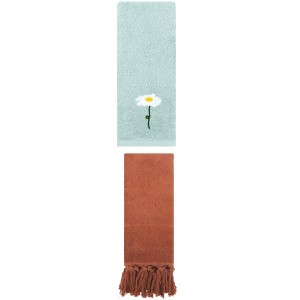 REGALWOVEN 2 Packs Cotton Soft Absorbent Floral Pattern and Solid Hand Towel - 1 of 4